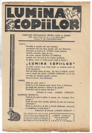 Reclamă la revista Lumina copiilor, publicație săptămânală pentru copii și tineret, 1936