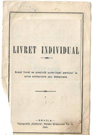 Livret individual, 1919, Brăila, cu ștampila SMR Împăratul Traian - Constanța