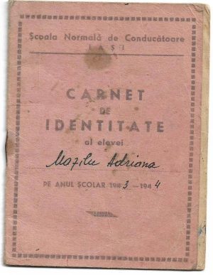 Carnet de identitate Școala Normală de Conducătoare, Iași, 1943