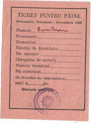 Tichet pentru pâine, 1950