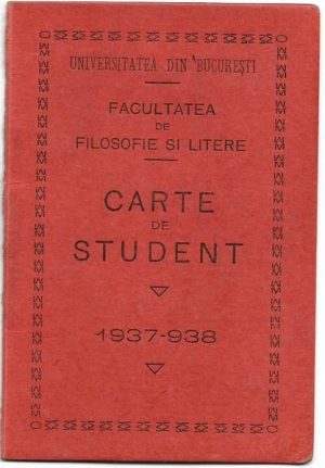 Carte de student, 1937, Universitatea din București, Facultatea de Filosofie și Litere