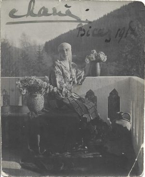Regina Maria, fotografie semnată și datată olograf de Regina Maria, Bicaz, 1918