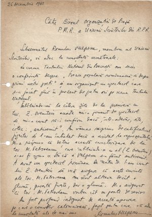 Romulus Vulpescu, notă informativă olografă adresată Partidului Muncitoresc Român privitoare la Zigu Orenstein (Zigu Ornea), 1963