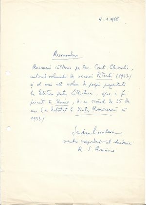 Șerban Cioculescu, act scris și semnat olograf, 1968