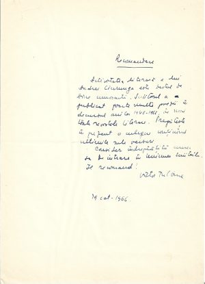 Victor Tulbure, act scris și semnat olograf, 1966