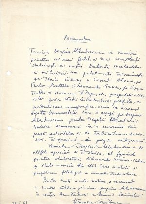 Veronica Porumbacu (Veronica Schwefelberg), act scris și semnat olograf, 1965