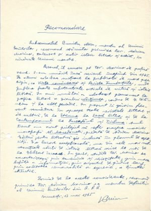 Dumitru Micu (Dumitru Chiș), act scris și semnat olograf, 1965