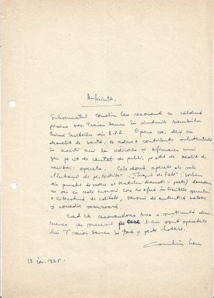 Corneliu Leu, act scris și semnat olograf, 1965