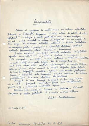 Ovidiu Constantinescu, act scris și semnat olograf, 1965