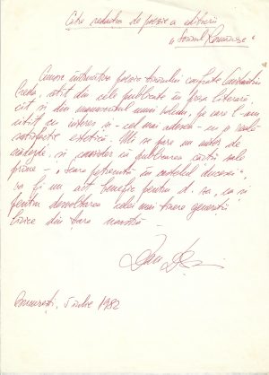 Dan Deșliu (Dan Beșleagă), act scris și semnat olograf, 1966