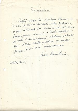 Lucia Demetrius, act scris și semnat olograf, 1957