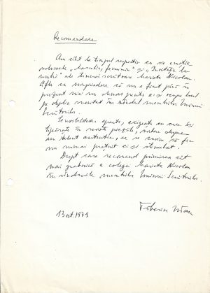 Tiberiu Utan, act scris și semnat olograf, 1979