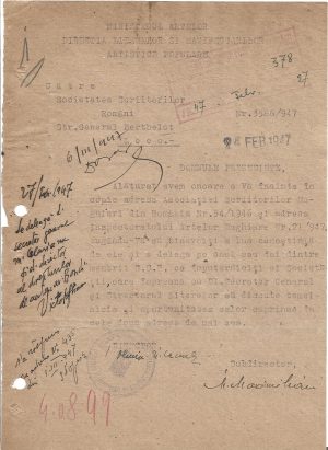 Victor Eftimiu, notă și semnătură olografă, 1947