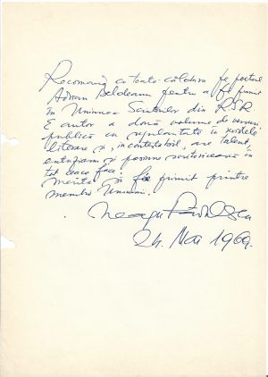 Neagu Rădulescu, act scris și semnat olograf, 1969