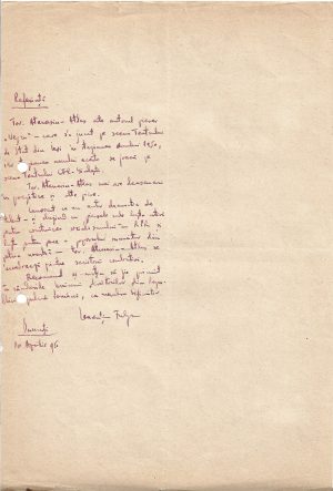 Laurențiu Fulga (Laurențiu Ionescu), act scris și semnat olograf, 1951