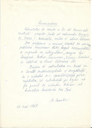 Nicolae Barbu, act scris și semnat olograf, 1969, Iași