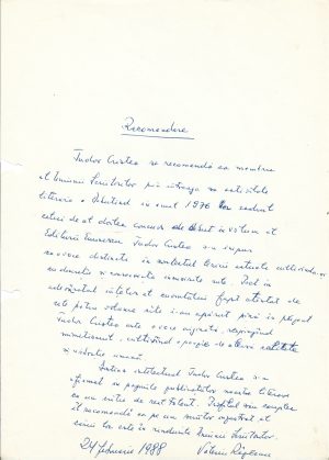Valeriu Râpeanu, act scris și semnat olograf, 1988