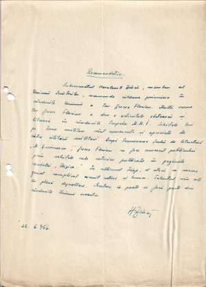 Haralamb Zincă, act scris și semnat olograf, 1956