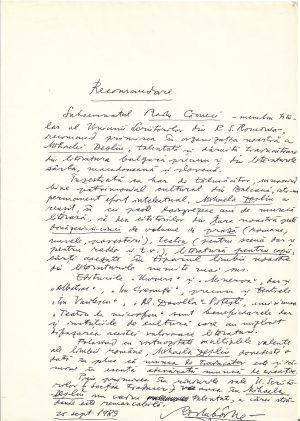 Radu Cârneci, act scris și semnat olograf, 1989