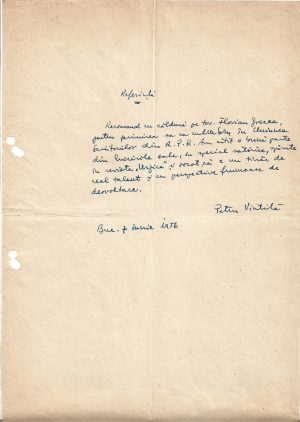 Petru Vintilă, act scris și semnat olograf, 1956