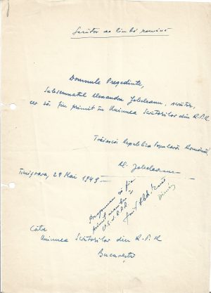 Alexandru Jebeleanu, act scris și semnat olograf, 1949, Timișoara