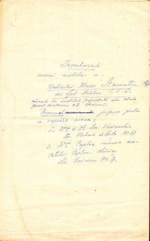 Inventarul averii mobile și imobile rămase în Basarabia a unui ofițer superior român, medic militar, în urma retragerii haotice după ultimatumul sovietic din anul 1940