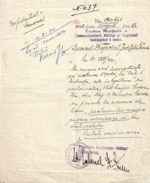 Act Curtea Marțială a Comandamentului Militar al Capitalei, Cabinetul 1 Instrucție, 1941