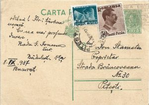 Carte poștală circulată Pitești, 1937