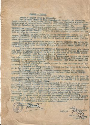 Predarea bunurilor și valorilor Cercului de Recrutare Argeș la predarea comenzii către alt comandant, 1942, Pitești