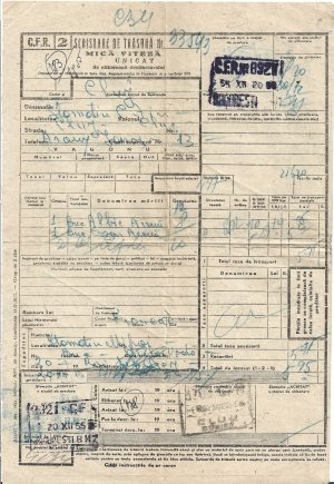 Scrisoare de trăsură de mică viteză, București-Cluj, 1955