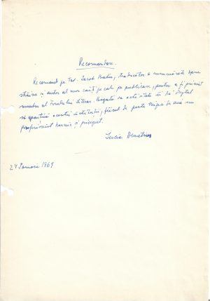 Lucia Demetrius, act scris și semnat olograf, 1969