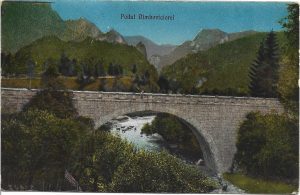 Podul Dâmbovicioarei, carte poștală circulată Făgăraș, fotograf J Sohneider, Bran