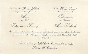 Invitație la nuntă, naș fiind viitorul general de escadră (din 1944) Corneliu Ionaș, între anii 1941 - 1945 comandant al Corpului I Aerian, 1938, Timișoara