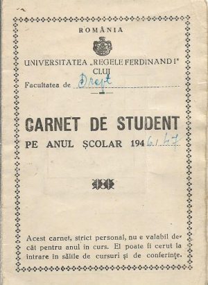 Carnet de student la Drept, Universitatea Regele Ferdinand I din Cluj, 1946