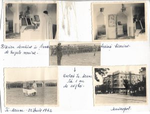 Cinci fotografii românești de pe Frontul de Est, biserică deschisă de trupele române într-o localitate din zona orașului Mariupol, serviciu religios