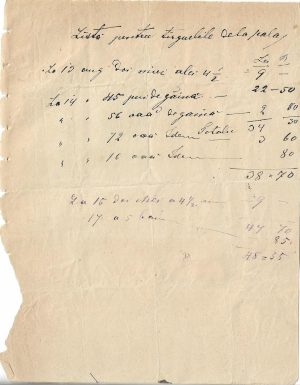 Listă pentru târguelile dela palat, august 1877 - miei, ouă și găini