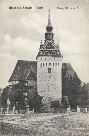 Gruss aus Saschis - Keisd, Evang Kirche A B, carte poștală