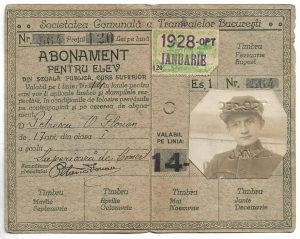 Abonament de tramvai pentru elev, București, 1928
