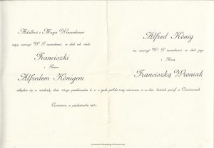 Invitație la nunta cofetarului Alfred König din Cernăuți, 1921, Cernăuți, limba poloneză