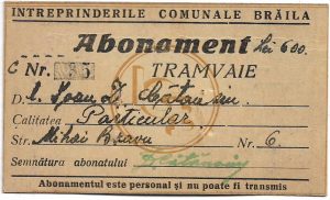 Abonament tramvai, Brăila, 1943