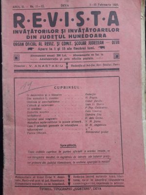 Revista învățătorilor și învățătoarelor din județul Hunedoara, Deva, 11-12/1929