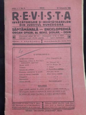 Revista învățătorilor și învățătoarelor din județul Hunedoara, Deva, 8/1927
