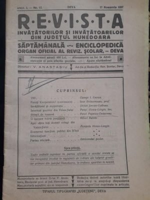 Revista învățătorilor și învățătoarelor din județul Hunedoara, Deva, 12/1927