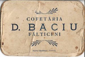 Reclamă a cofetăriei Baciu din Fălticeni