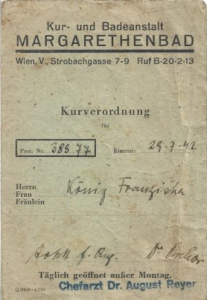 Kurverordnung, Kur und Badeanstalt MagarethenBad, Wien, 1942