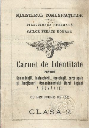 Carnet de identitate pentru comandanții, instructorii, cercetașii, cercetașele și funcționarii Comandamentului Marei Legiuni a României cu reducere de 75%, clasa 2, anii 1920
