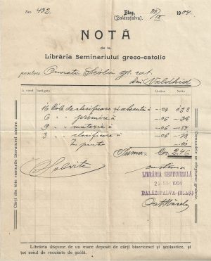 Notă de la Tipografia Seminarului greco-catolic Blaj, 1904