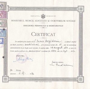 Certificat drept de liberă practică a medicinei, 1932