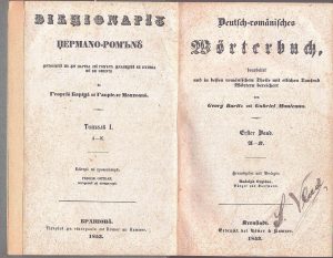 Dicționariu germano-românu întocmit și în partea lui română învavuțitu cu câteva mii de cuvinte de Georgiu Barițiu și Gabriele Munteanu, ambele volume, 1853, Brașov