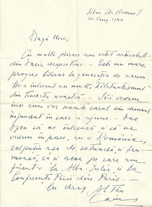Caius Brediceanu, scrisoare olografă, 1944